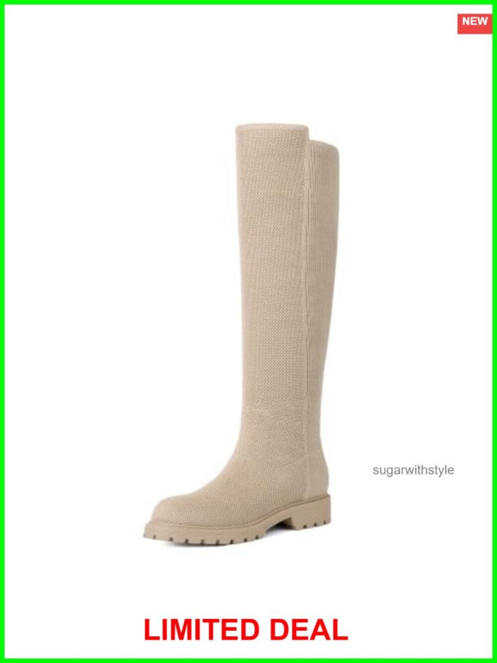 Knee High Boots Women Rounded Toe Flat Stretchy Tall Long Knit Boots